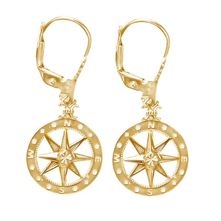 Hoop earrings with a matte finish for a sleek and sophisticated appearance-Compass Rose Earrings, 14Kt