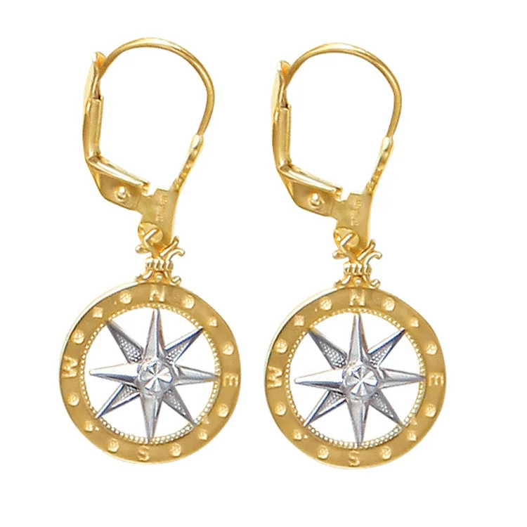 Best hoop earrings with delicate chain details for a trendy and stylish design-Compass Rose Earrings, 14Kt Two Tone