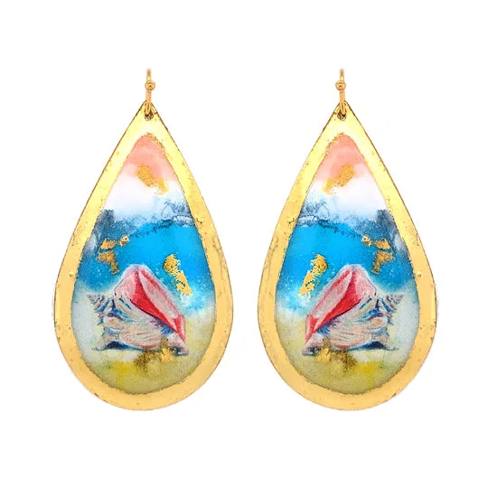 Hoop earrings with artistic filigree designs for an intricate, delicate finish-Earrings by Evocateur "Conch Shell" Large Teardrop