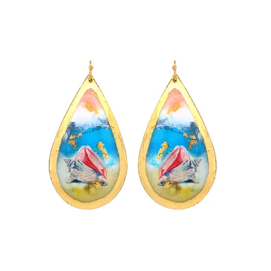 Hoop earrings with heart-shaped frames for a romantic and feminine look-Earrings by Evocateur "Conch Shell" Teardrop