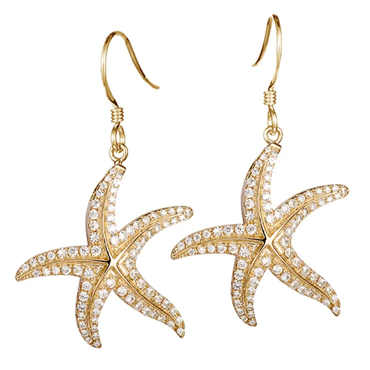 Hoop earrings with intricate designs for a unique and artistic appearance-Starfish Earrings, 14Kt