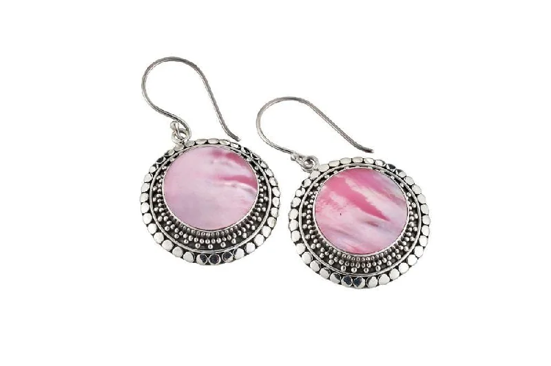 Hoop earrings with resin accents for a bold and colorful design-Corona Earrings- Pink Mother Of Pearl