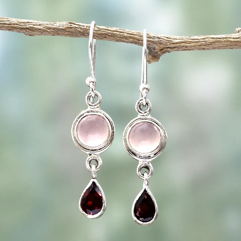 Hoop earrings with satin finishes for a smooth and elegant appearance-Crimson Chalcedony & Garnet Dangle Earrings