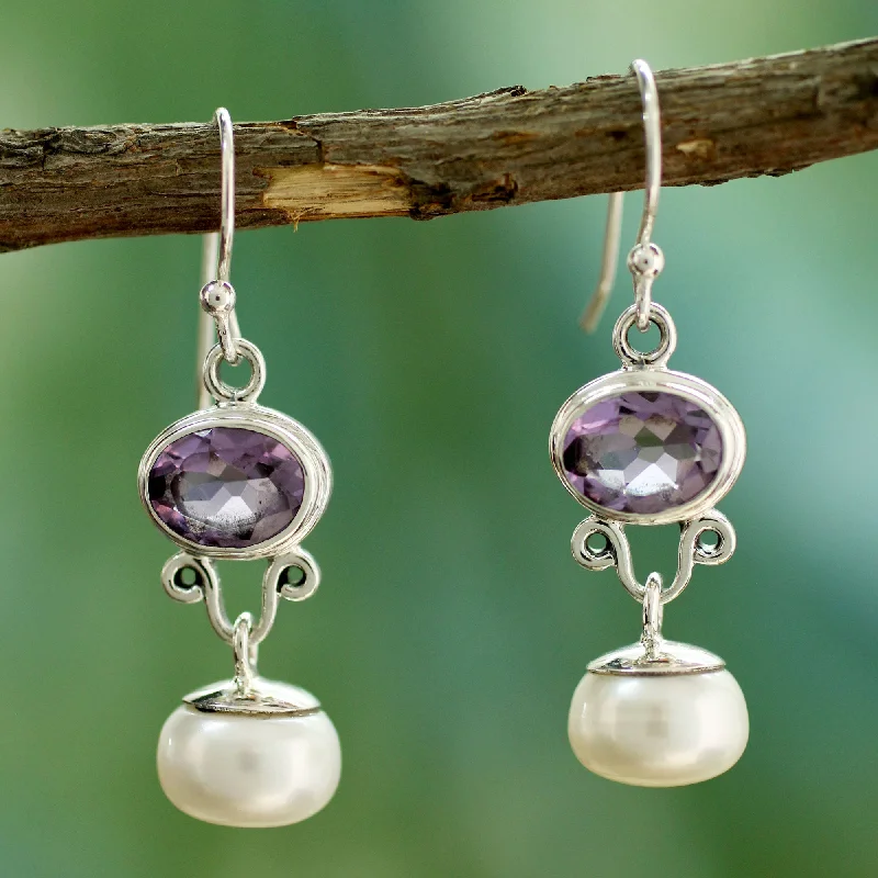 Best hoop earrings with baroque pearls for a luxurious and elegant vibe-Dazzling Delhi Amethyst & Pearl Dangle Earrings