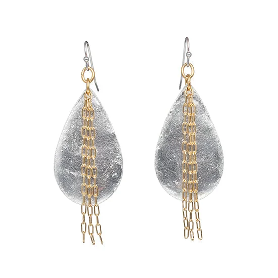 Hoop earrings with twisted leather for a chic and modern boho look-Earrings by Evocateur "Delia in Chains" Teardrop