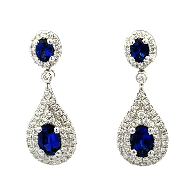 Hoop earrings with textured gold for a refined and sophisticated aesthetic-Diamond and Sapphire Earrings, 18Kt