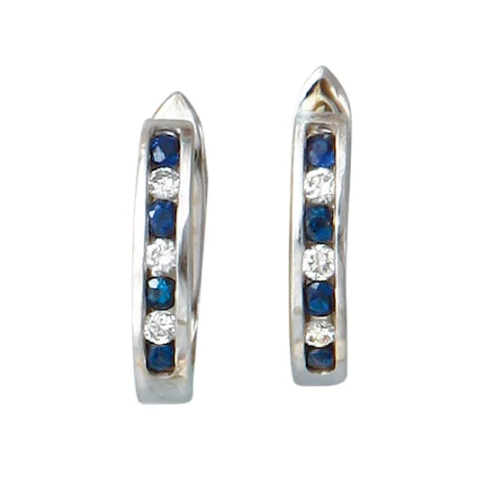 Best hoop earrings with sterling silver for an affordable and chic design-Sapphire and Diamond Hoop Earrings, 14Kt