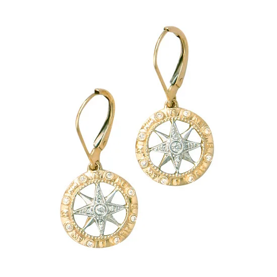 Best hoop earrings with gemstone accents for a colorful and elegant appearance-Compass Rose Earrings, 14Kt