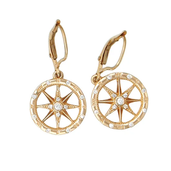 Lightweight hoop earrings for comfortable and all-day wear-Compass Rose Earrings, 14Kt