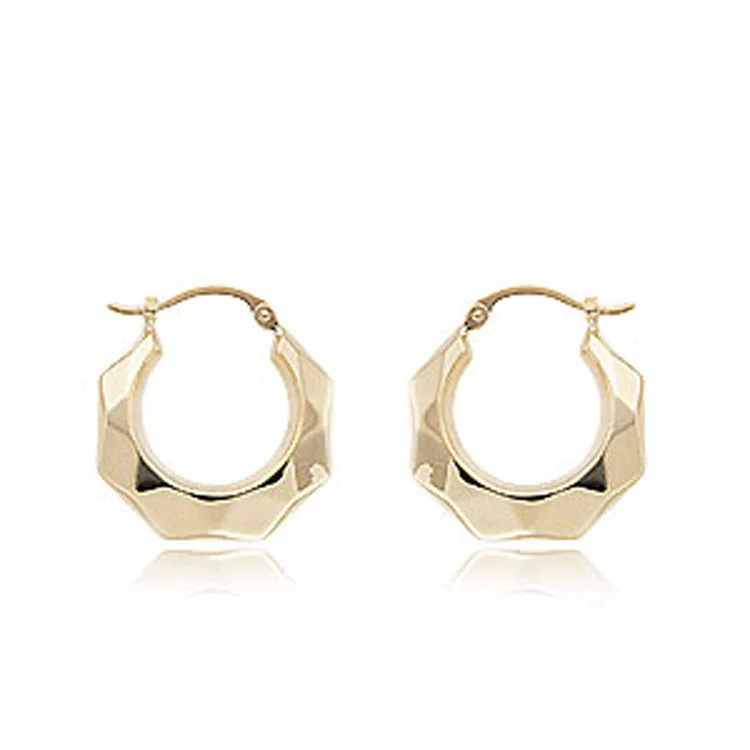 Hoop earrings with rhinestone-studded rims for a glamorous touch-Diamond Cut Pattern Hoop Earrings, 14Kt