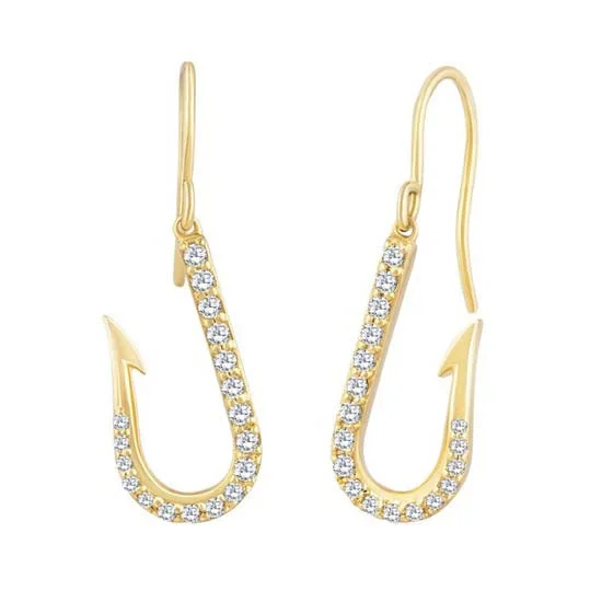 Hoop earrings with spiral designs for a dynamic and fluid look-Fish Hook Earrings, 14Kt & Diamonds