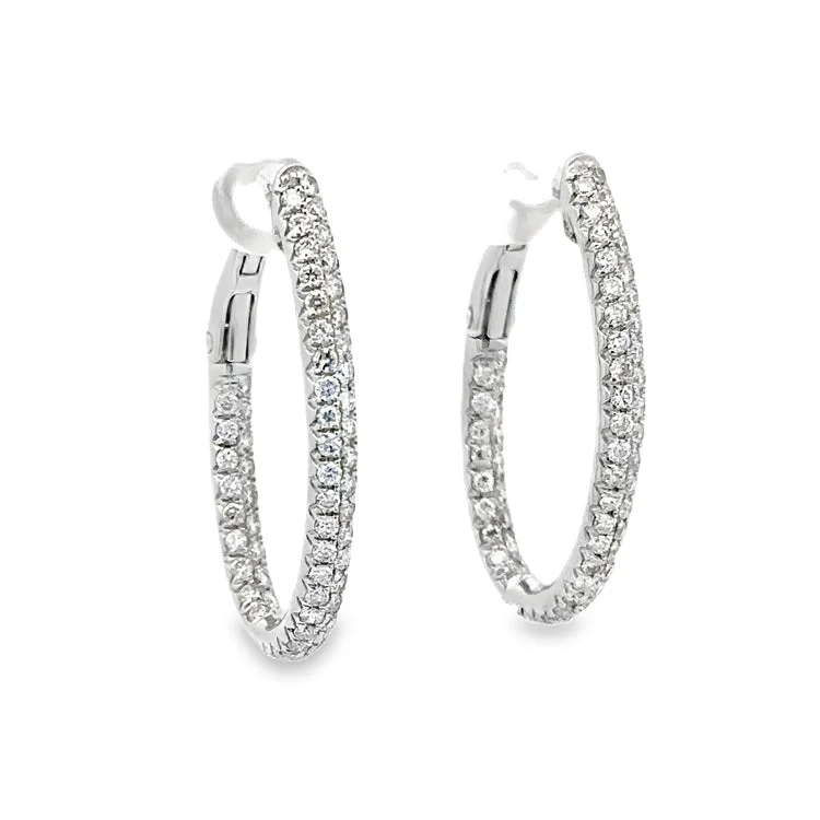 Hoop earrings with cut-out designs for a creative and lightweight effect-Diamond Hoop Earrings - 18Kt