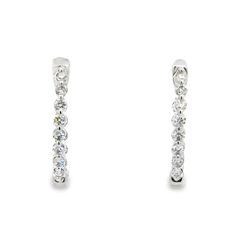 Hoop earrings with polished silver finish for a shiny, modern appeal-Diamond Hoop Earrings - 14Kt