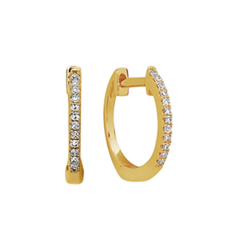 Hoop earrings with twisted metal designs for a dynamic and modern style-Diamond Huggie Hoop Earrings,  14Kt