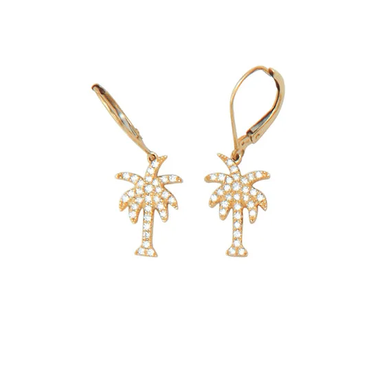 Best hoop earrings with butterfly motifs for a playful and whimsical appearance-Palm Tree Earrings, 14Kt