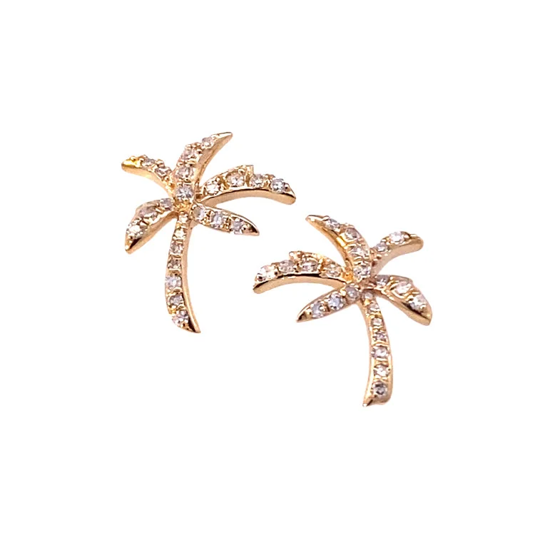 Hoop earrings with multi-tone finishes for a colorful and layered effect-Palm Tree Earrings, 14Kt