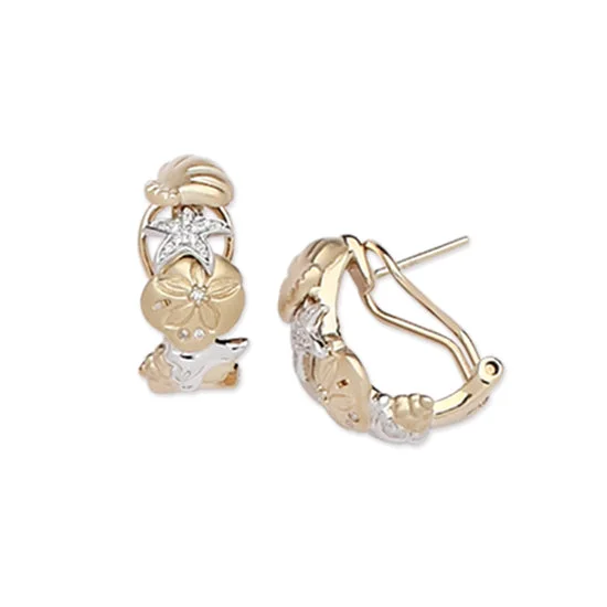 Hoop earrings with hearts for a sweet and romantic gesture-Shell Earrings, 14Kt & Diamonds