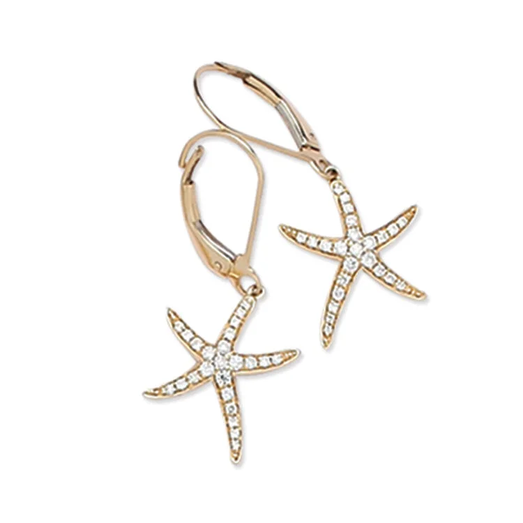 Hoop earrings with floral motifs for a feminine and nature-inspired look-Starfish Earrings, 14Kt