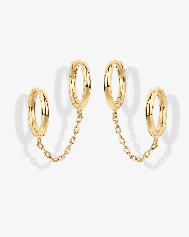 Hoop earrings with infinity loop designs for a continuous and eternal shape-Double Huggie Dangle Chain Earrings