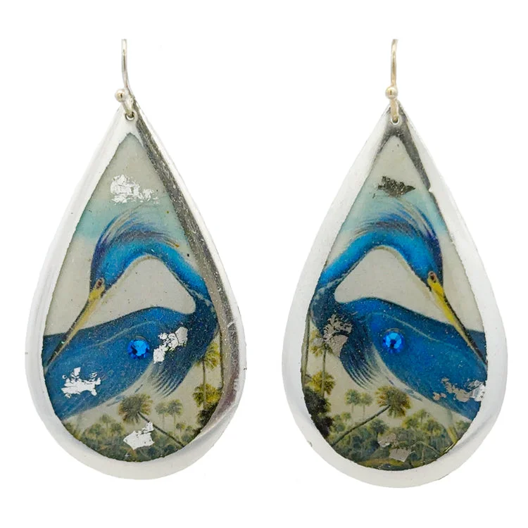 Best hoop earrings with blackened metal for an edgy and bold appearance-Earrings by Evocateur, "Blue Heron"