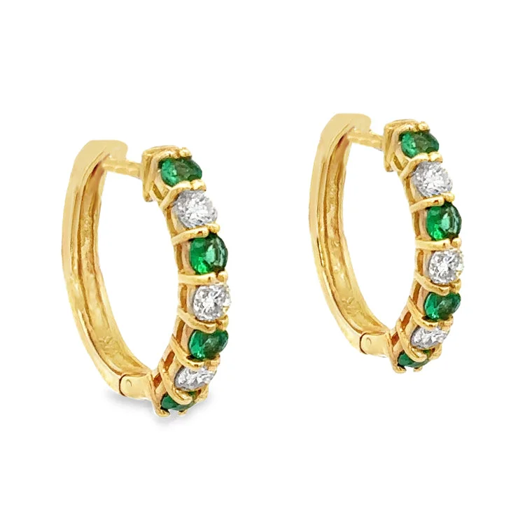 Hoop earrings with a matte black finish for a sleek, edgy vibe-Emerald and Diamond Hoop Earrings, 14Kt