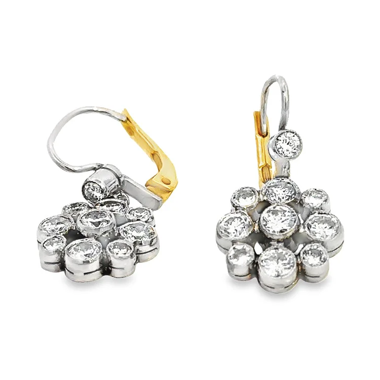 Hoop earrings with textured gold for a refined and sophisticated aesthetic-Estate Diamond Earrings, Platinum and 18Kt