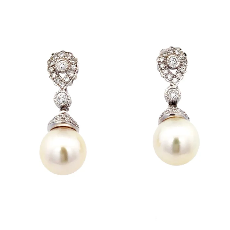 Hoop earrings with tortoiseshell designs for a chic and classic style-Estate Pearl and Diamond Earrings, 18Kt