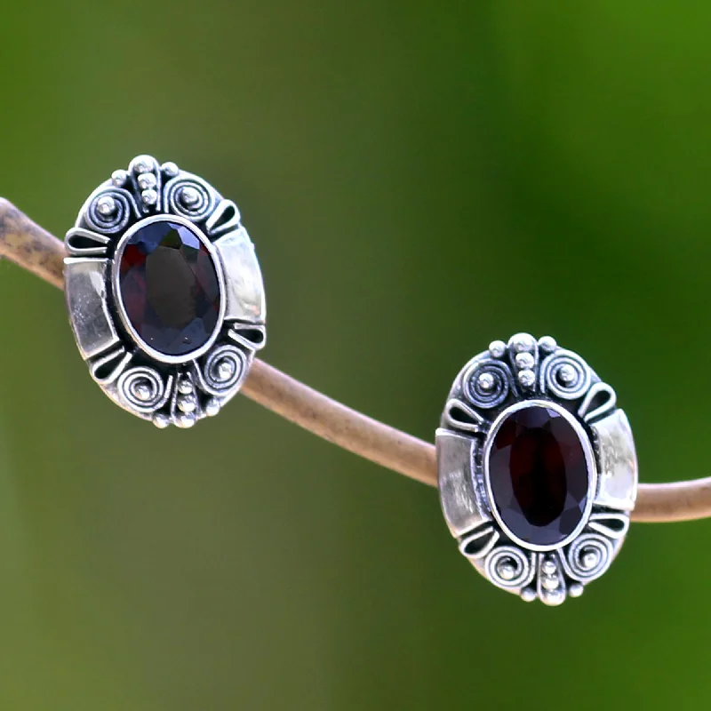 Best hoop earrings with lever-back closures for secure and easy wear-Exuberance Garnet Sterling Silver Button Earrings