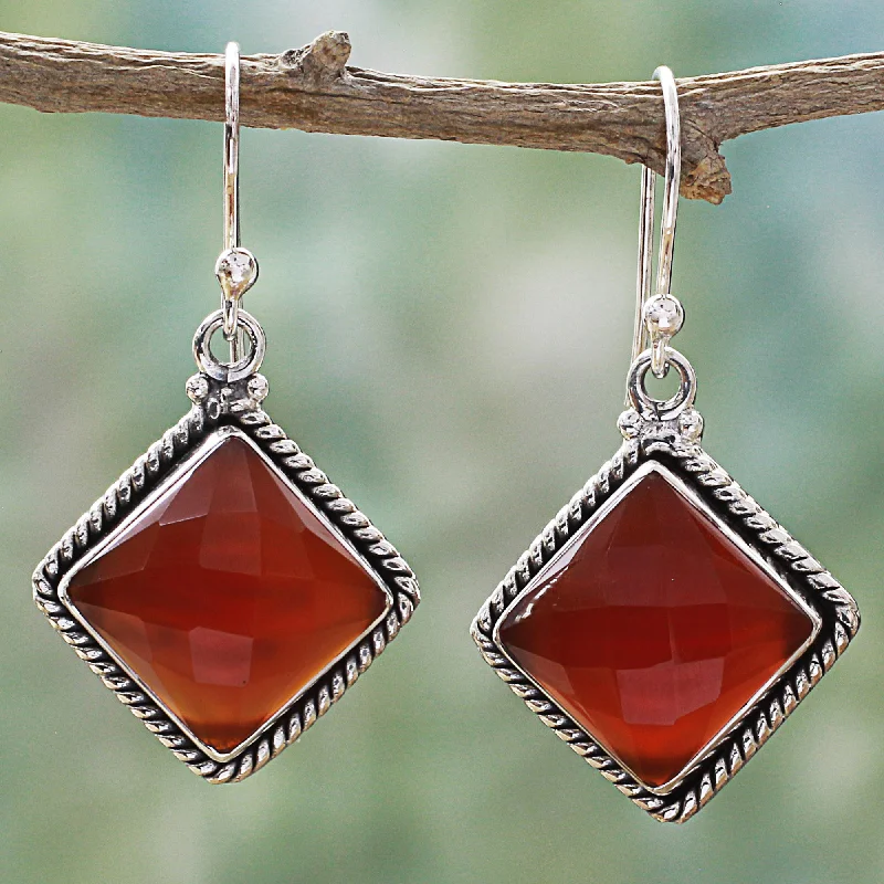 Best hoop earrings with twisted rope designs for a nautical-inspired style-Fiery Kite Carnelian and Sterling Silver Diamond-Shaped Dangle Earrings