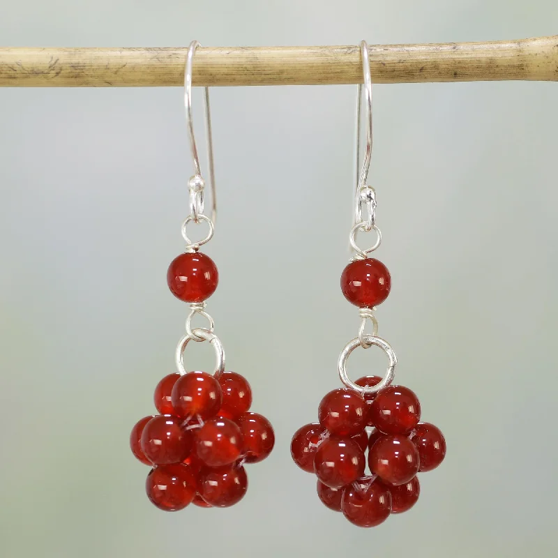 Hoop earrings with a chunky design for a bold and trendy statement-Fiery Temptation Carnelian & Silver Beaded Earrings