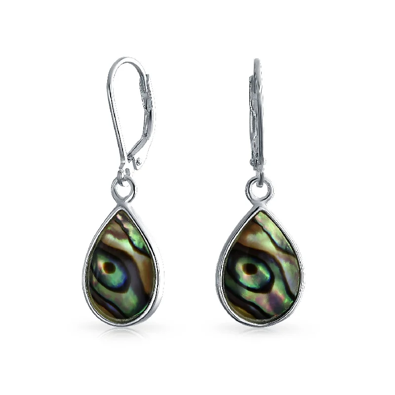 Hoop earrings with polished metal for a shiny and high-quality finish-Geometric Iridescent Abalone Shell Teardrop Dangle Earrings in Sterling Silver