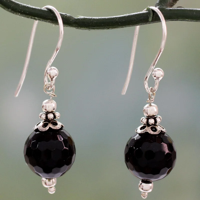 Best hoop earrings with floral designs for a feminine and delicate look-Glorious Black Onyx & Silver Dangle Earrings