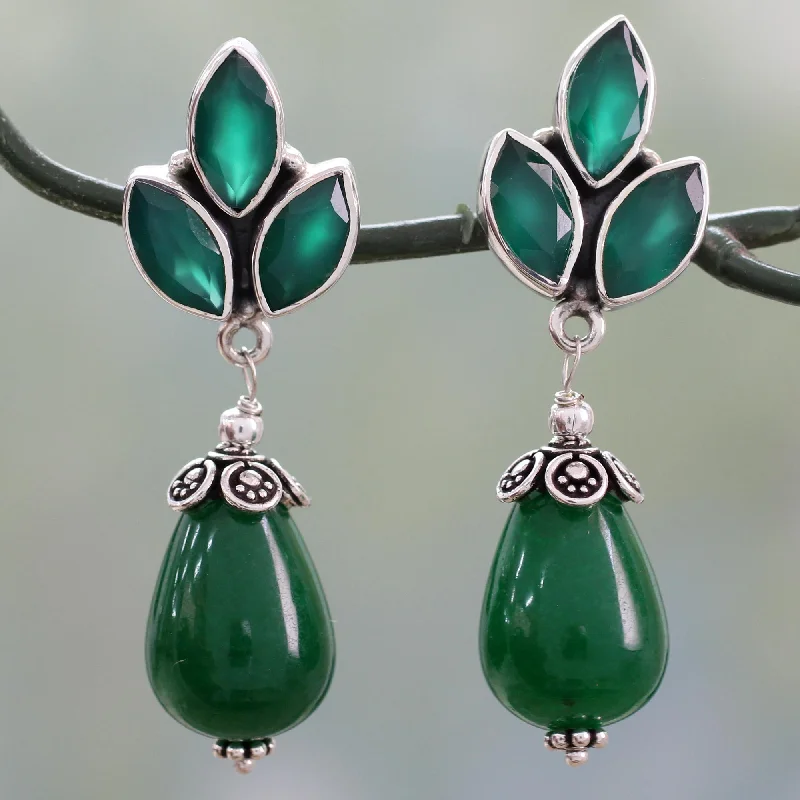 Hoop earrings with rhinestone embellishments for a glamorous and sparkling look-Glowing Green Chalcedony Dangle Earrings