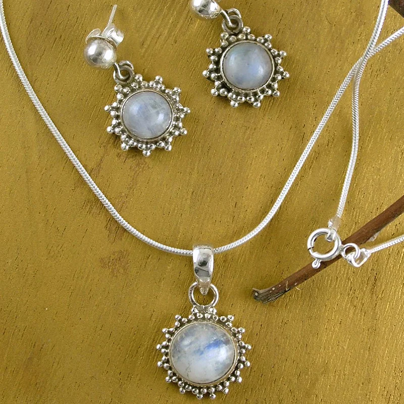 Classic hoop earrings with a thin profile for a sleek and subtle style-Goddess Moonstone & Sterling Silver Jewelry Set