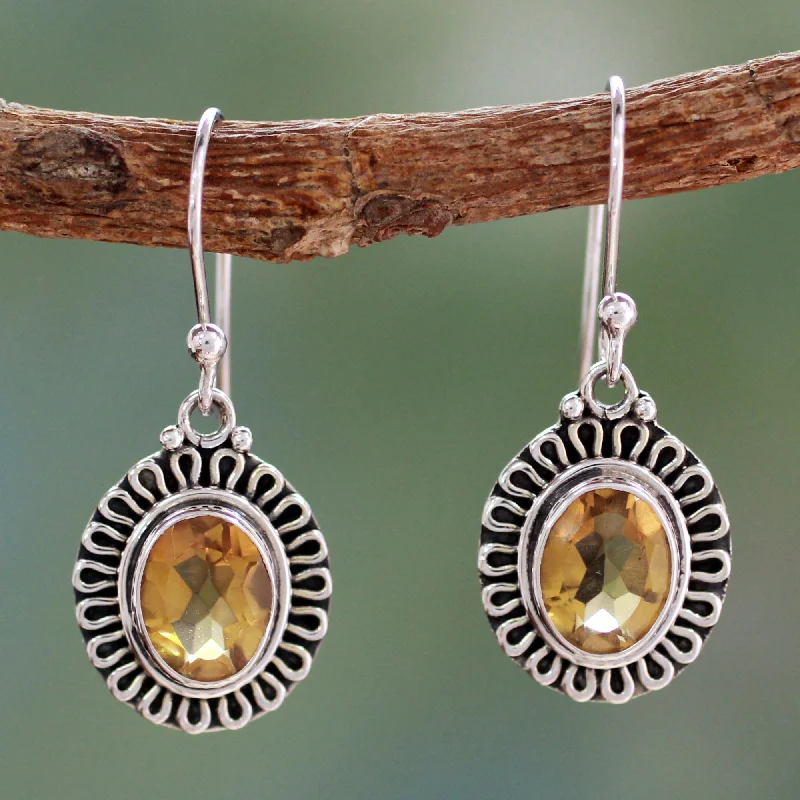 Best hoop earrings with geometric triangle shapes for a modern, chic design-Golden Charm Citrine Dangle Earrings