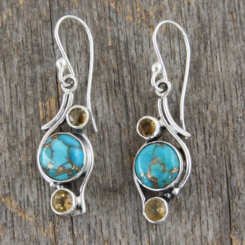 Best hoop earrings with textured silver for a rustic and organic finish-Golden Sky Turquoise Earrings