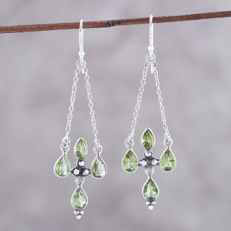 Best hoop earrings with braided leather for a rustic, stylish finish-Green Flare Peridot & Sterling Silver Chandelier Earrings