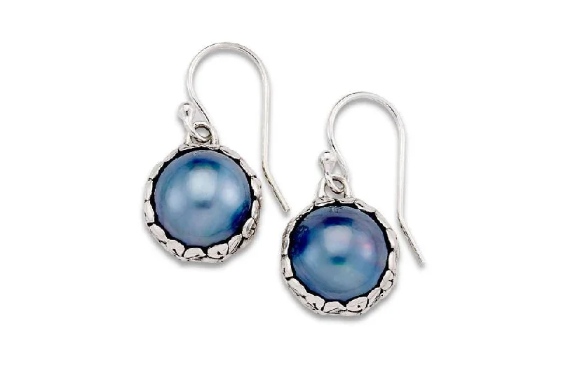 Hoop earrings with dangling charms for a playful and fun look-Gunung Earrings- Blue Mabe Pearl