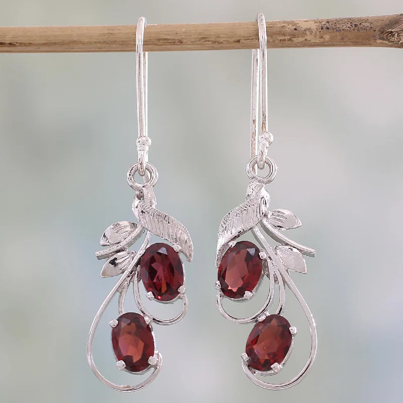 Best hoop earrings with marbled designs for a trendy and artistic effect-Handmade Sterling Silver & Garnet Earrings