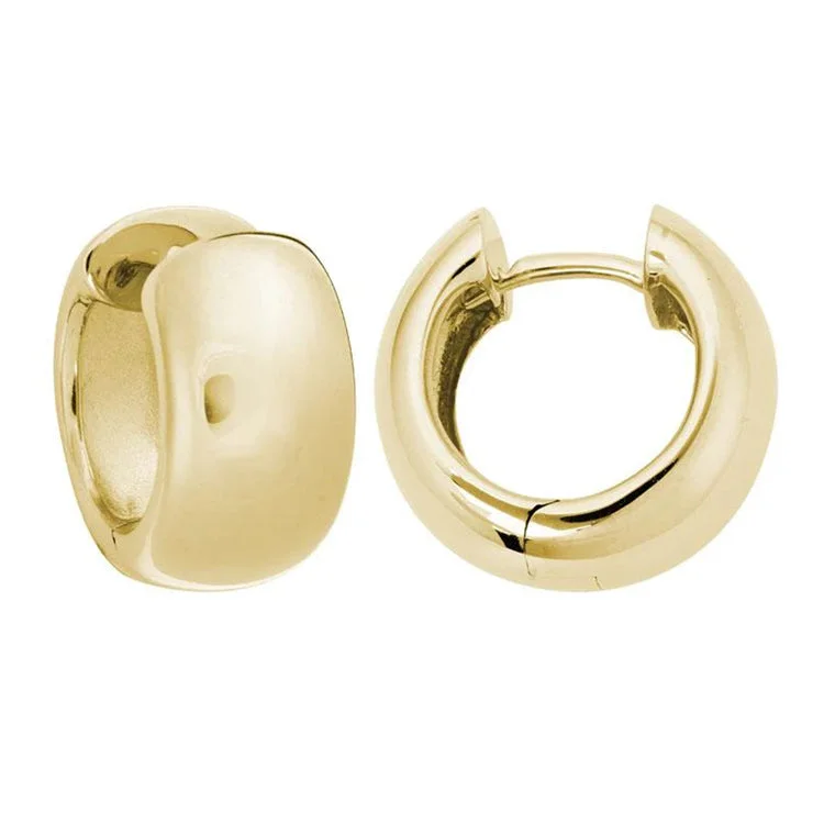 Hoop earrings with twisted leather for a chic and modern boho look-Huggie Hoop Earrings, 14Kt