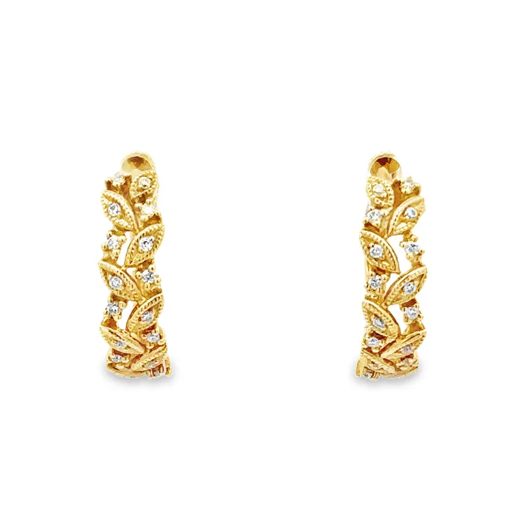 Hoop earrings with braided patterns for a detailed and textured finish-Hoop Earrings, 14Kt & Diamonds