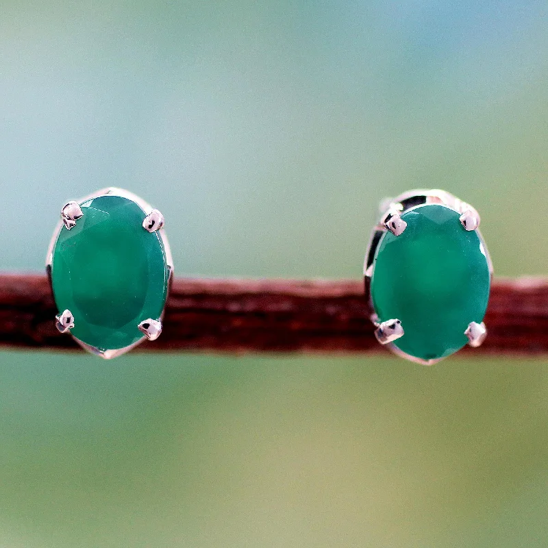 Best hoop earrings with hammered gold for a rustic yet elegant look-India Green Sterling Silver & Onyx Earrings