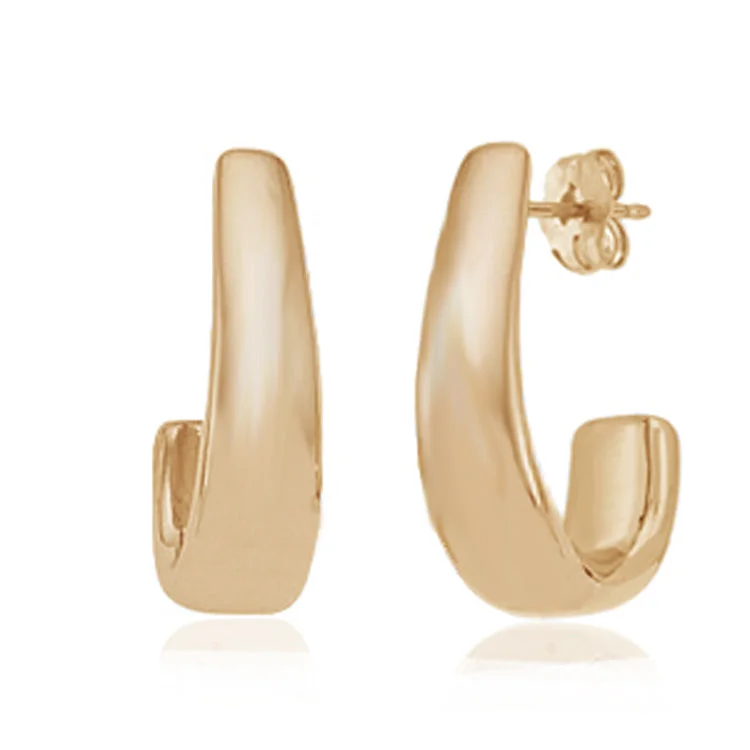 Best hoop earrings with satin ribbons for a soft, feminine appearance-J Hoop Post Earrings, 14Kt