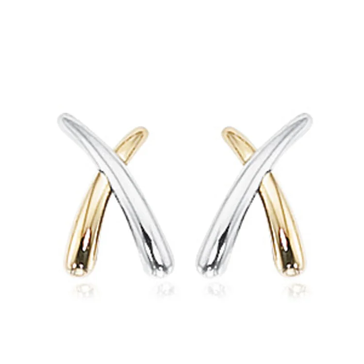 Hoop earrings with resin accents for a bold and colorful design-Kiss "X" Post earrings, 14Kt, Two Tone