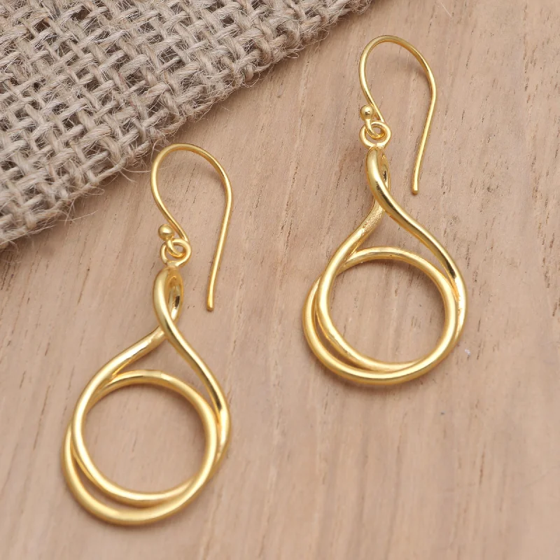 Hoop earrings with hearts for a sweet and romantic gesture-Life Path Handmade Gold-Plated Brass Dangle Earrings