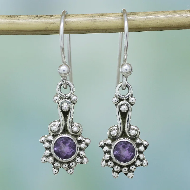 Hoop earrings with a chunky design for a bold and trendy statement-Lilac Dots Amethyst & Silver Dangle Earrings