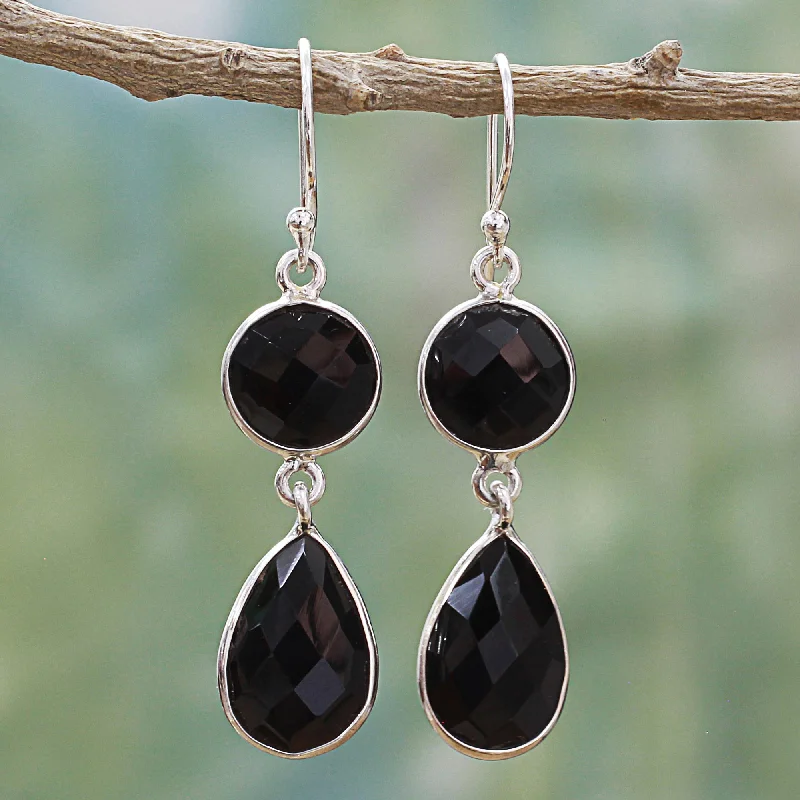 Medium hoop earrings for an everyday look with the perfect balance of style-Magical Charm Onyx & Silver Dangle Earrings