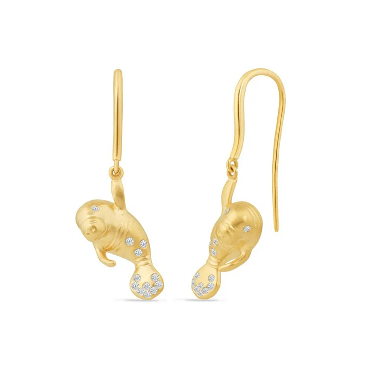 Hoop earrings with polished silver finish for a shiny, modern appeal-Manatee Earrings, 14Kt