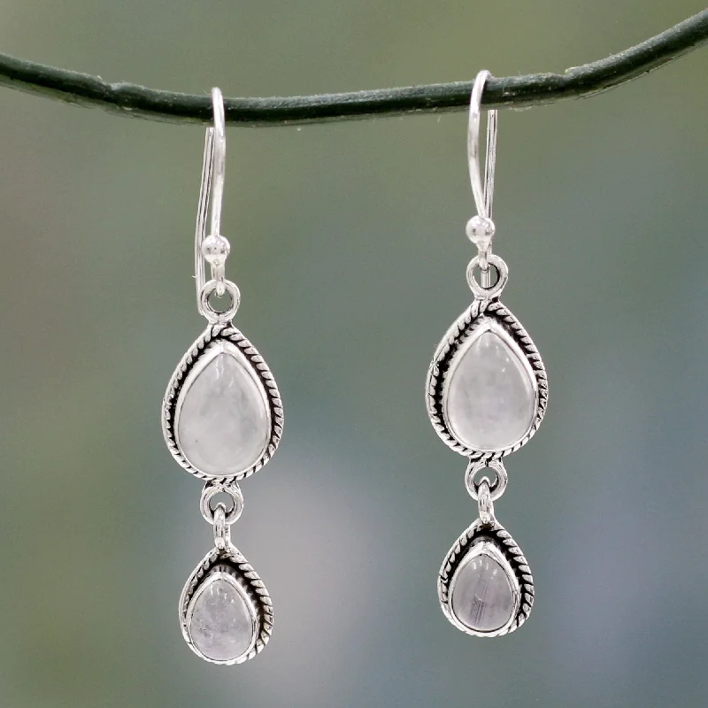 Hoop earrings with textured gold for a refined and sophisticated aesthetic-Misty Teardrops Moonstone Dangle Hook Earrings