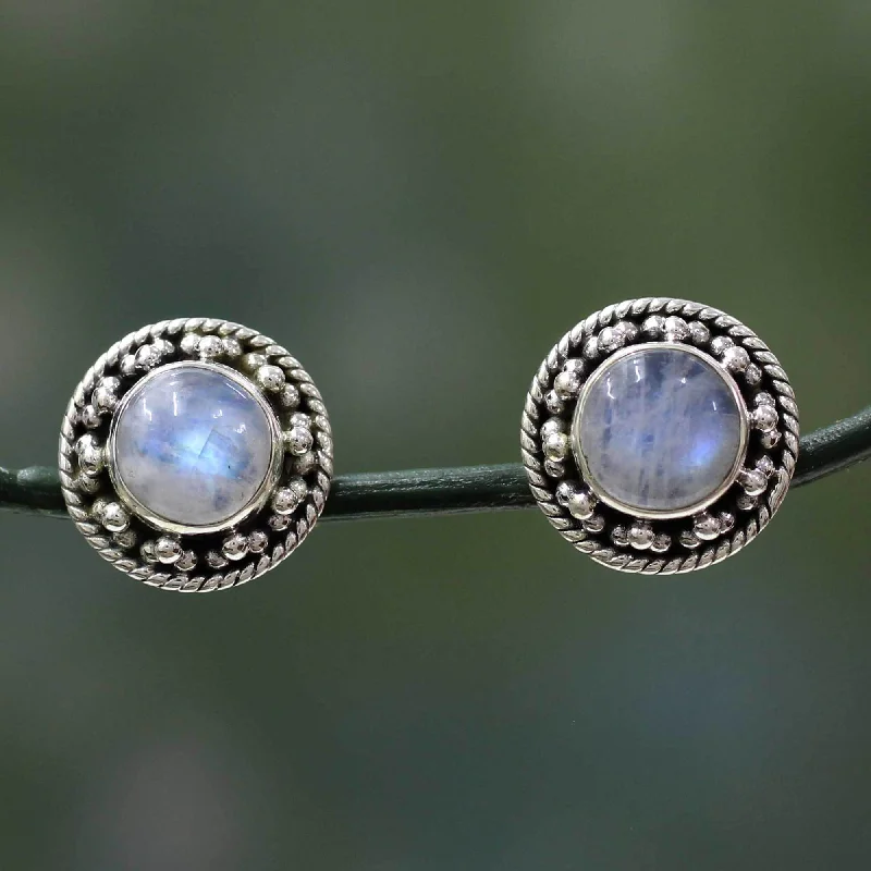 Medium hoop earrings for an everyday look with the perfect balance of style-Moonstone & Sterling Silver Button Earrings